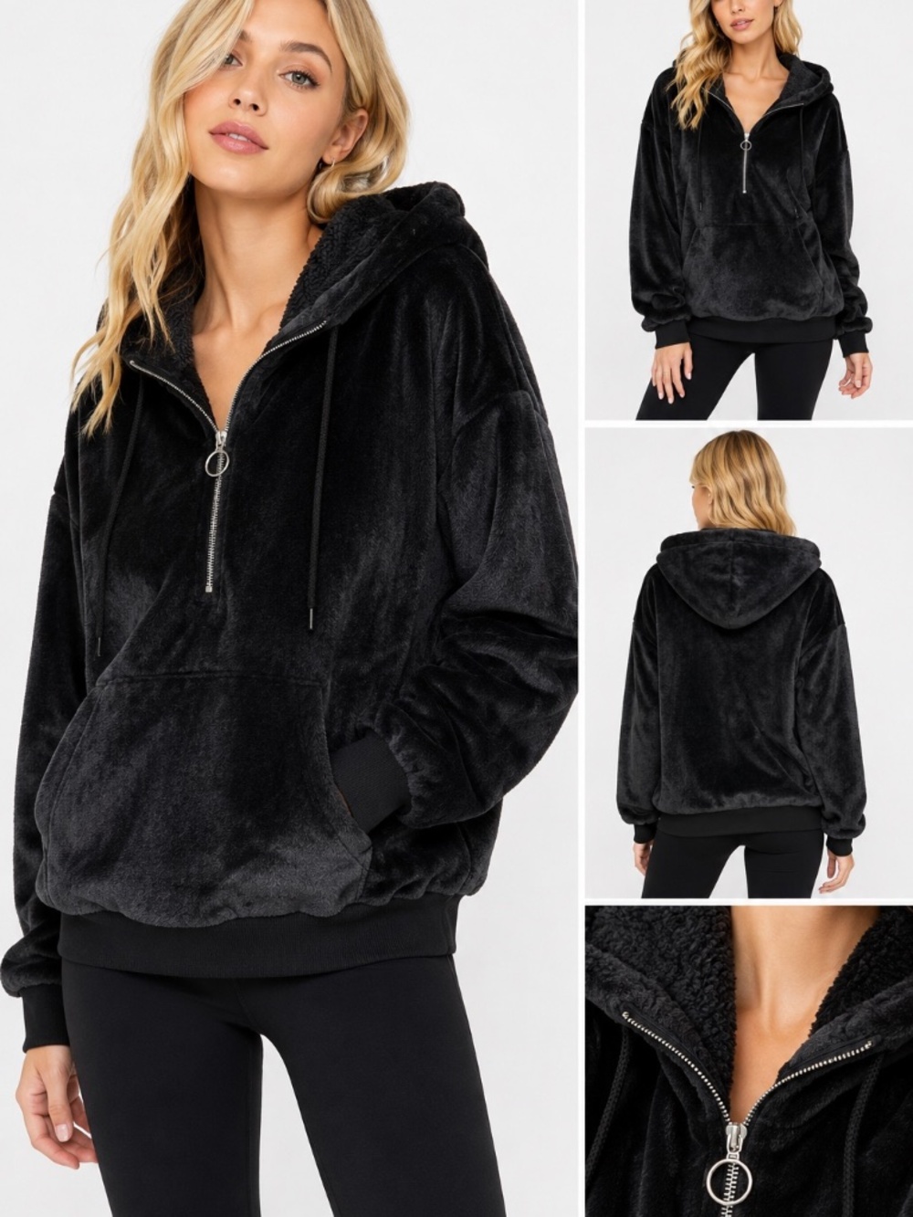 Express One Eleven Black Plush Sherpa Hoodie Size Medium